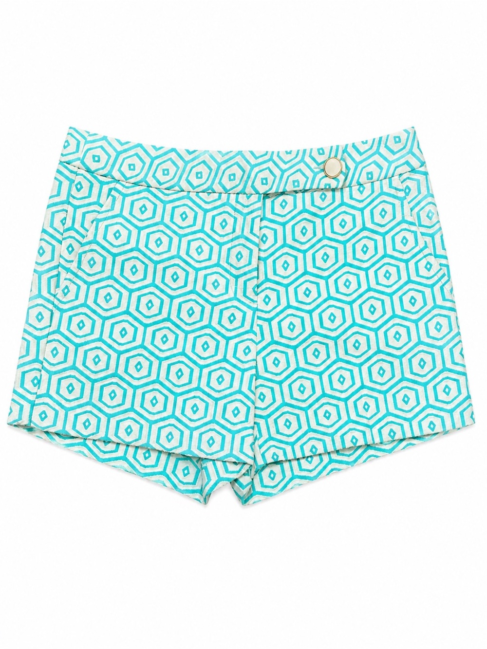 Trina Turk Geometric Print High Waist Shorts Teal White Size 8